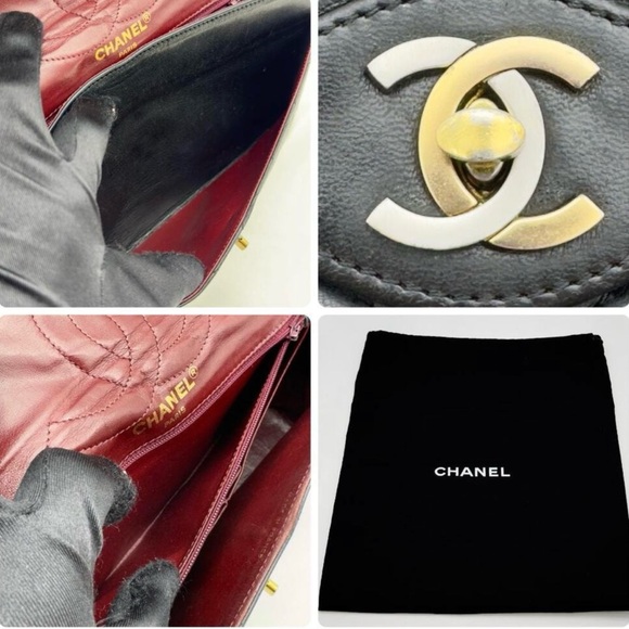 Authentic CHANEL CC Paris Limited Double Flap Lambskin Matelasse Chain Bag Black - Picture 8 of 9